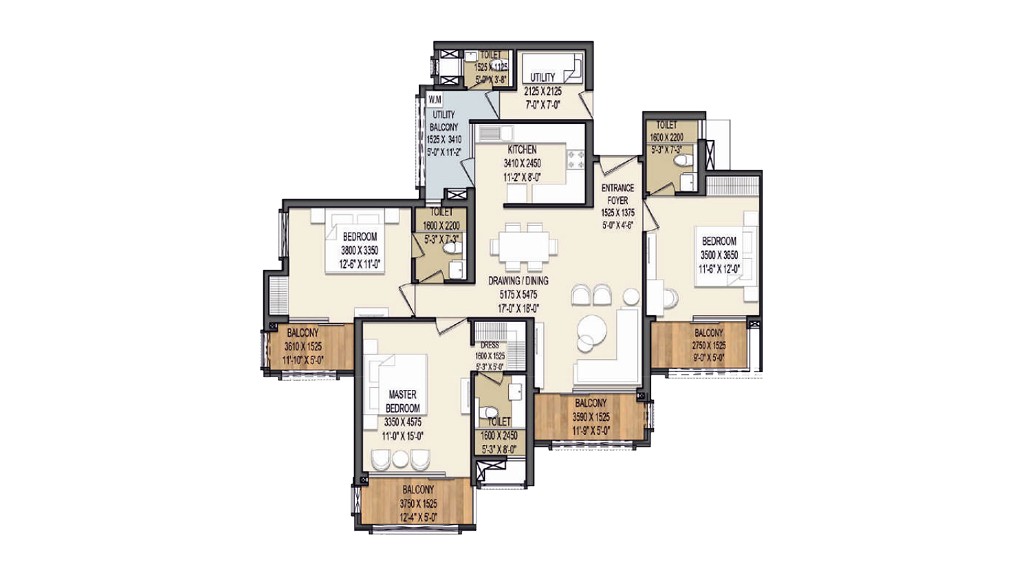 Aspire Silicon City Noida — 3 BHK + Study apartment floor plan